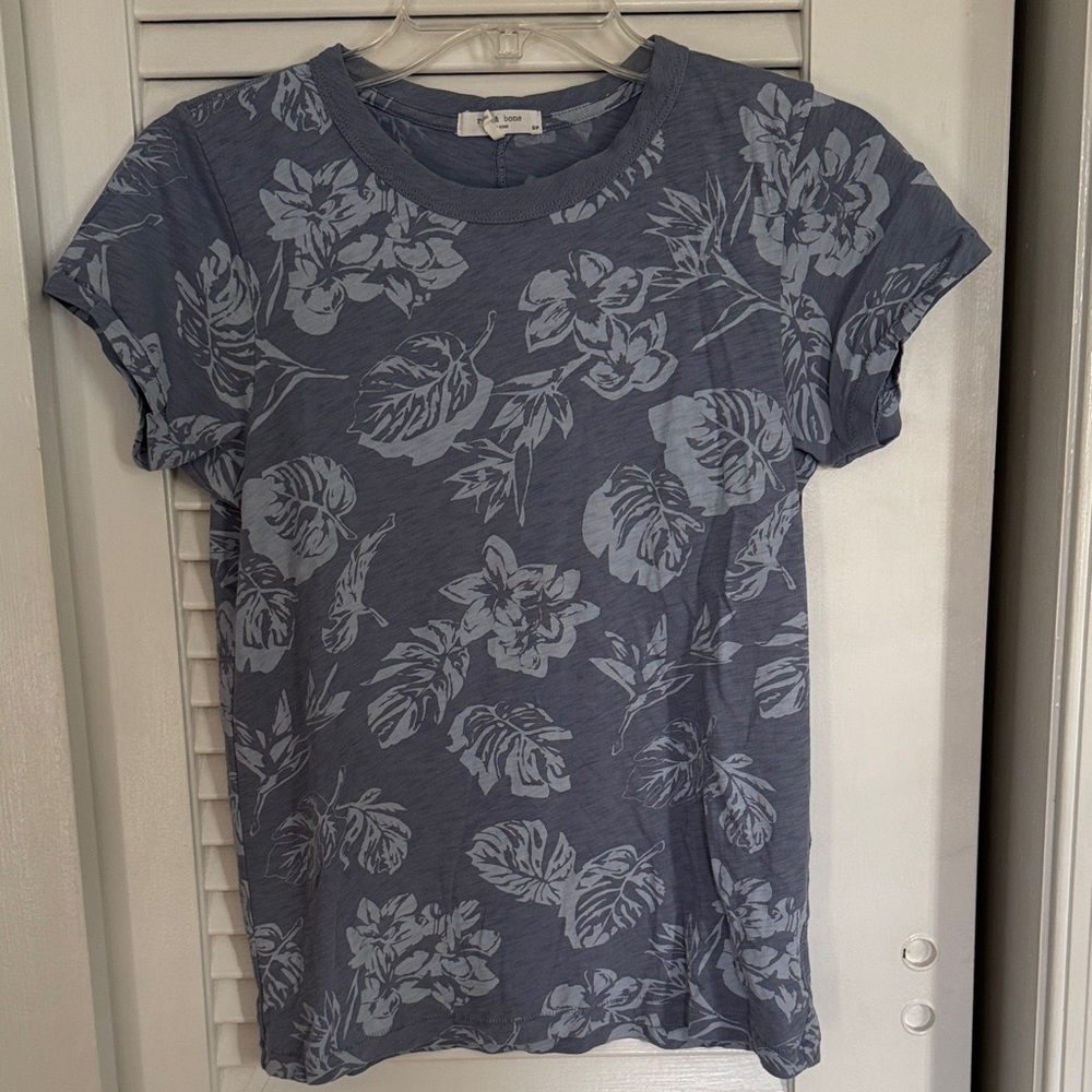 rag & bone Blue Floral Short Sleeve Tee